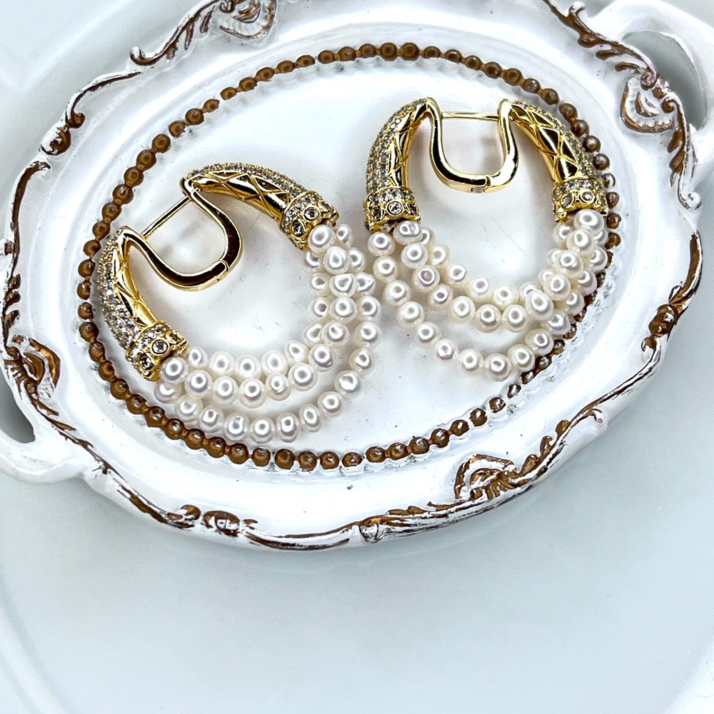 Handmade Freshwater Baby Pearl Rhodium Plated Crystal Earrings